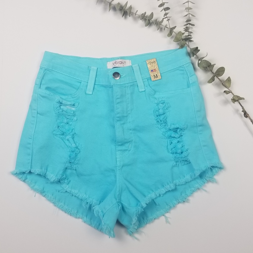 NWT Vibrant | High Waist Distressed Blue Shorts